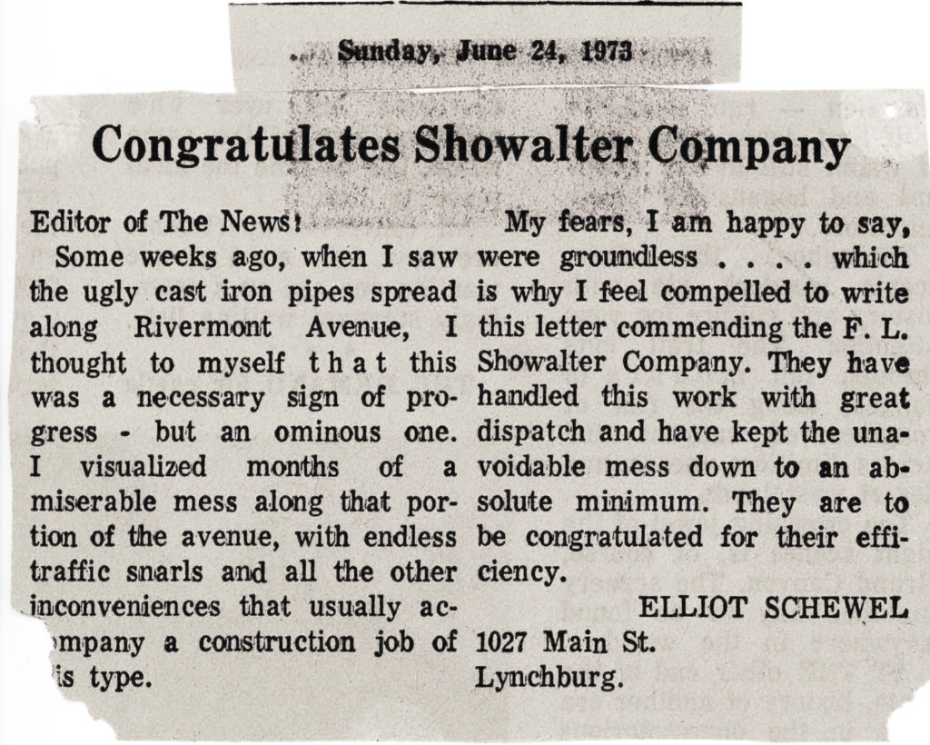 FLS_CongradulatesShowalterCompany_Newspaper Archive Document from F.L. Showalter History